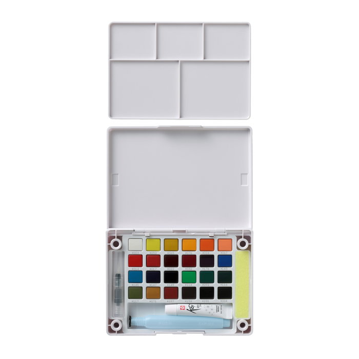 Sakura Koi Water Colors Pocket Field Sketch Box con 24 medias pastillas y medio iridiscente